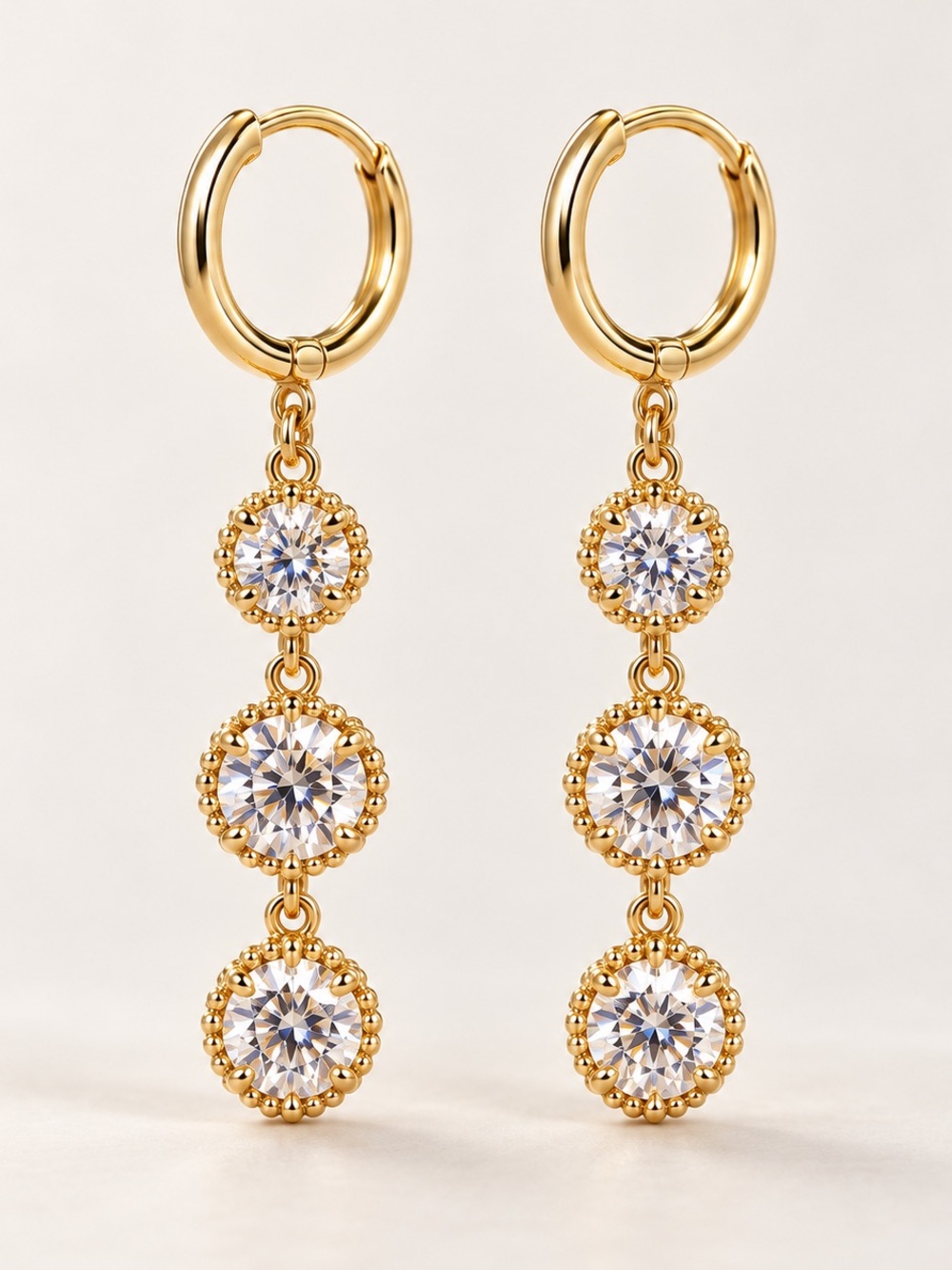 Gold Triple-Drop Cubic Zirconia Hoop Earrings - Women Jewelry
